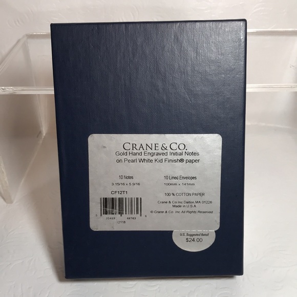 Crane & Co. Gold Engraved Letter Initial (T) Notes Pearl White Kid Finish Paper - Picture 3 of 3